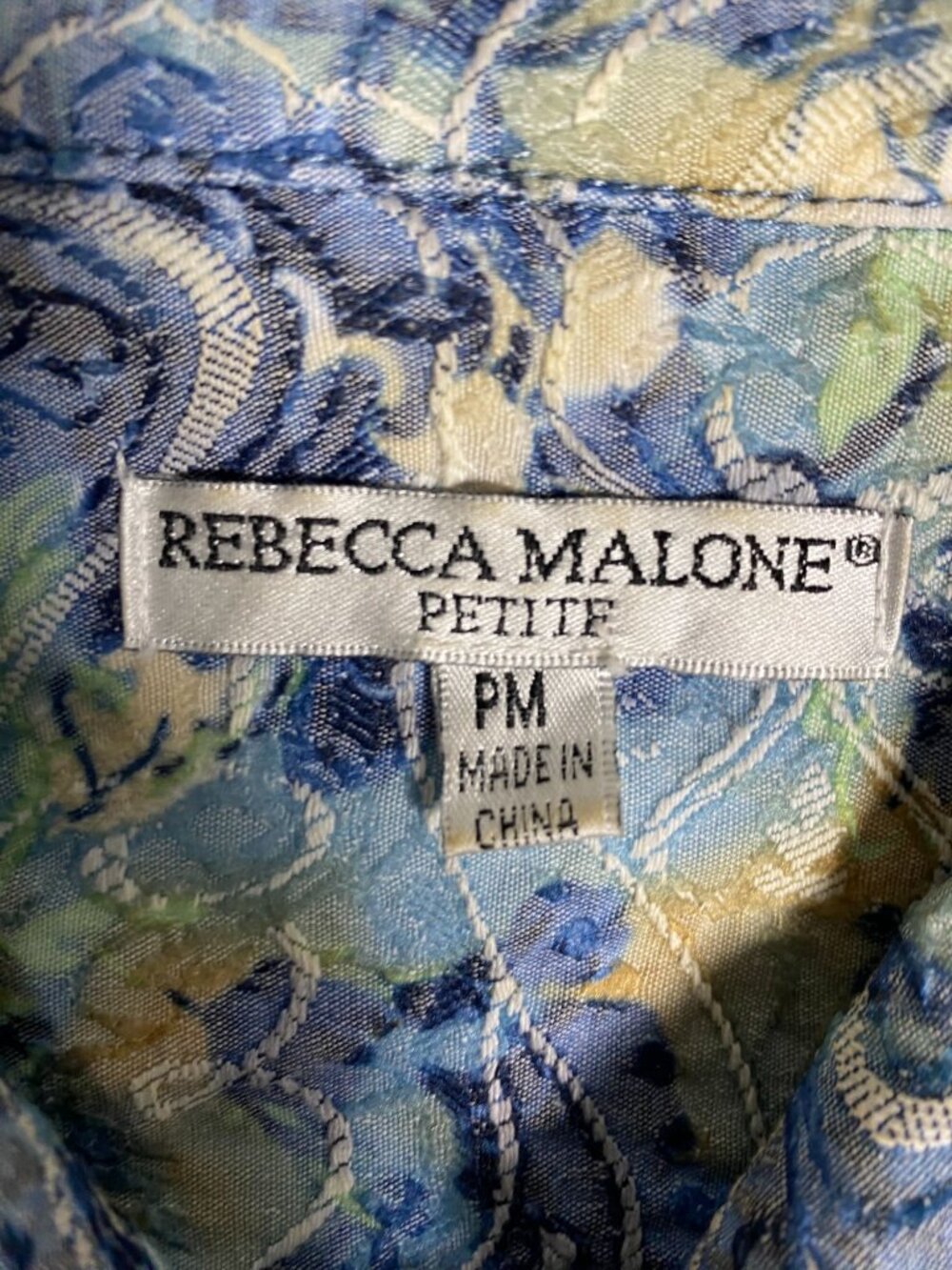 Rebecca Malone Floral Paisley Button-Down Jacket PM Blue Yellow Cotton Blend - Picture 4 of 8